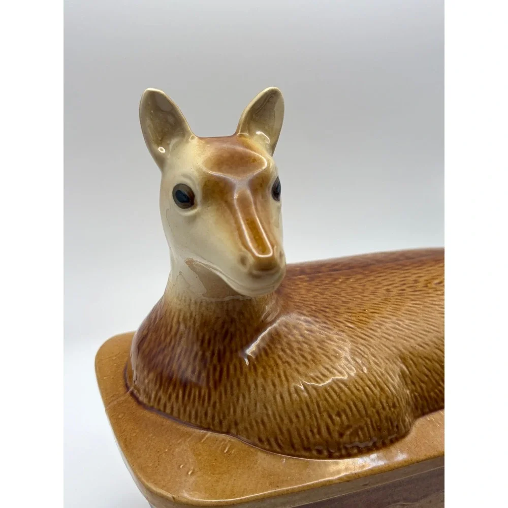 French Vintage Handmade Lidded Deer Terrine Casserole Serving Dish Pâté Dish